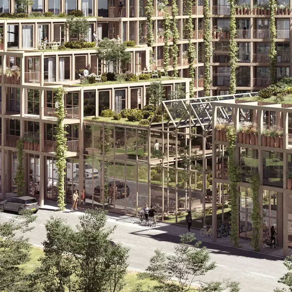 Gatuvy i Centrala Nacka - Visionsbild vid Grønn – Selvaag Bostad